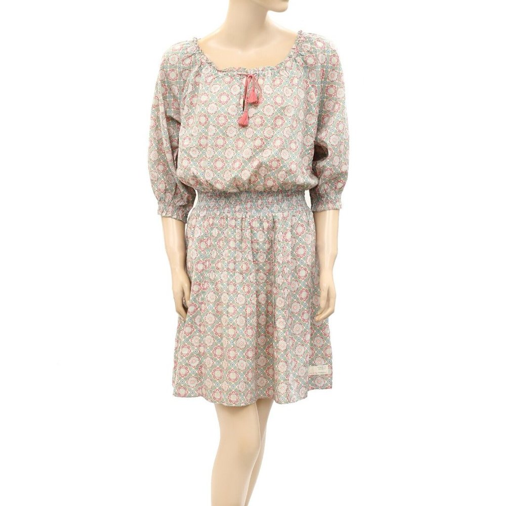 Odd Molly Anthropologie Floral Print Ruffle Smocked Mini Dress Cotton S-1